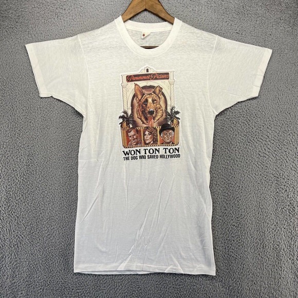 Vintage Paramount Won Ton Dog Shirt Men's Large White Graphic Iron On Movie 70s - Picture 1 of 10